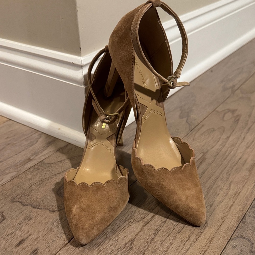 Brown Suede Ankle Strap Heels